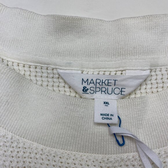 Market & Spruce Striped Knit Sweater White Gray Long Sleeve Lightweight Size XXL - Picture 3 of 5